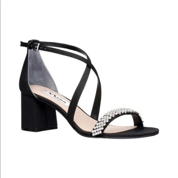 S60. NWT Nina Nora Black Heels Black Luster Satin 10M - Picture 1 of 9